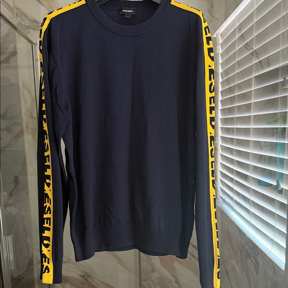 Diesel🔥Navy Crewneck Sweater with Yellow Stripes